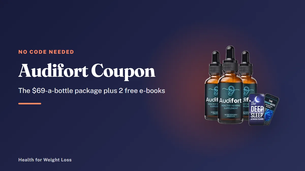 Audifort coupon guide: the 3-bottle Audifort package with two free e-books, the bundle deal that replaces a code
