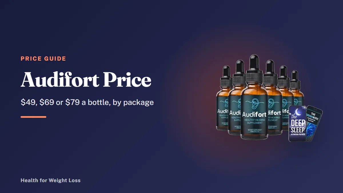 Audifort price guide: the 6-bottle Audifort package with two bonus e-books, the $49-a-bottle best-value bundle