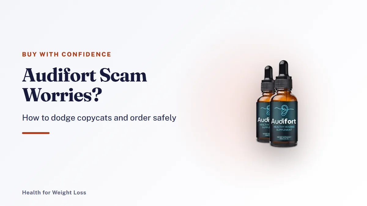 Audifort scam check: the 2-bottle Audifort package as it appears on the real order page, with no bonus e-books