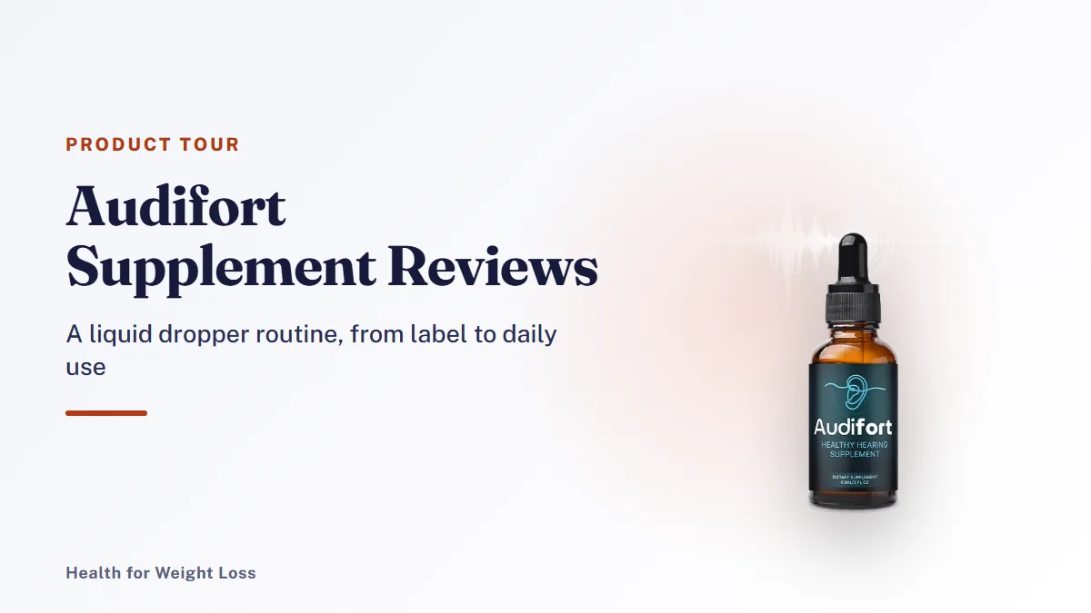 Audifort supplement reviews: a single Audifort dropper bottle, the 1 fl oz liquid hearing-support supplement