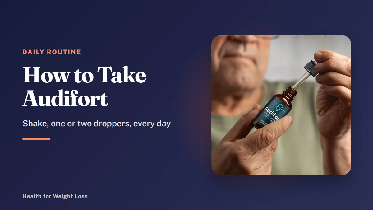 How to take Audifort: a man using the Audifort dropper to take his daily liquid serving