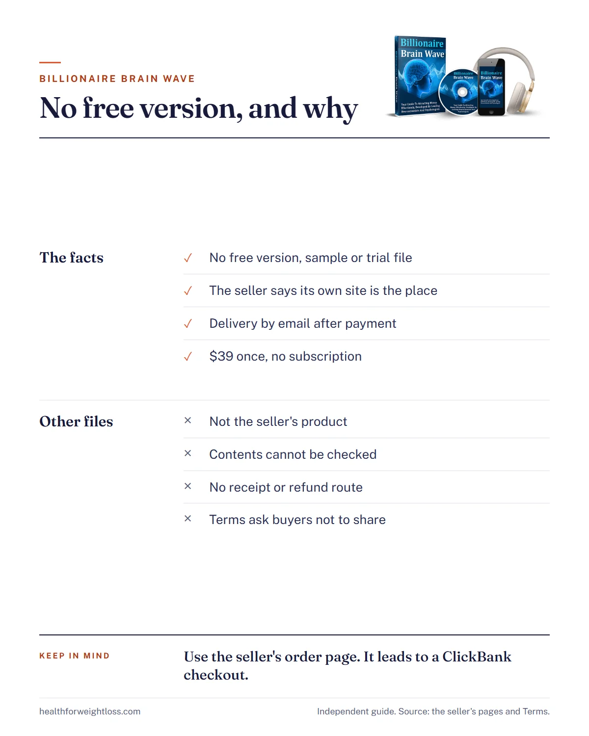 Billionaire Brain Wave free download infographic: no free version exists, why other files are not the real product