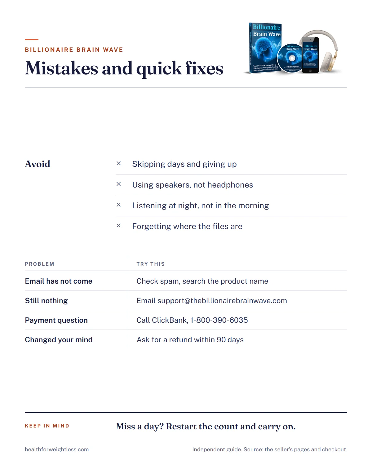 How to activate your Billionaire Brain Wave infographic: easy mistakes to avoid and what to do if the email does not arrive