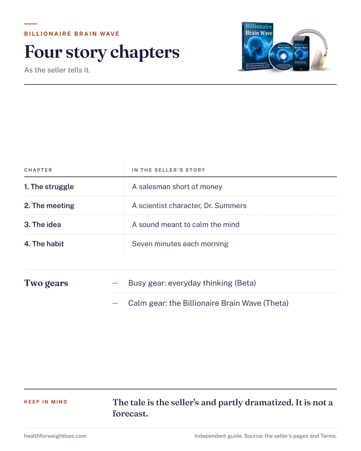 What is the Billionaire Brain Wave infographic: the four chapters of the seller's story and the two gears of the mind
