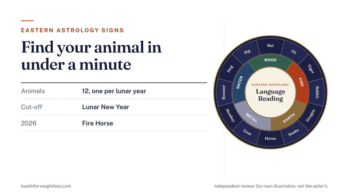 Eastern astrology signs: our own chart wheel with the 12 zodiac animals beside recent birth years