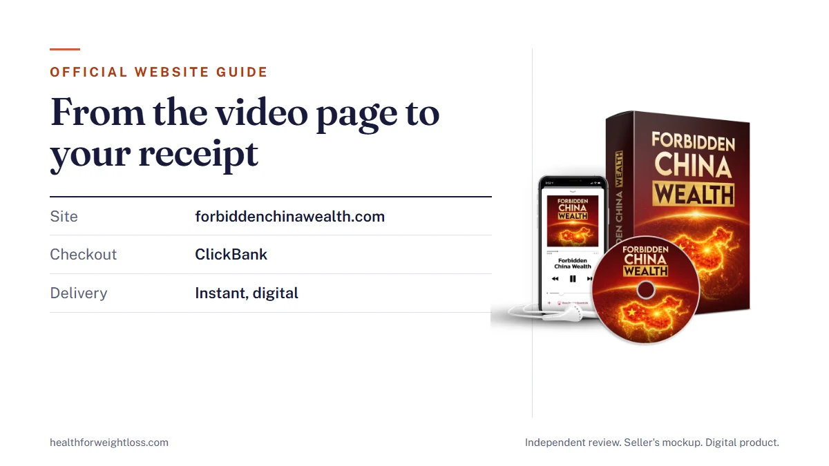 Forbidden China Wealth official website: the seller's product mockup beside the order path from video page