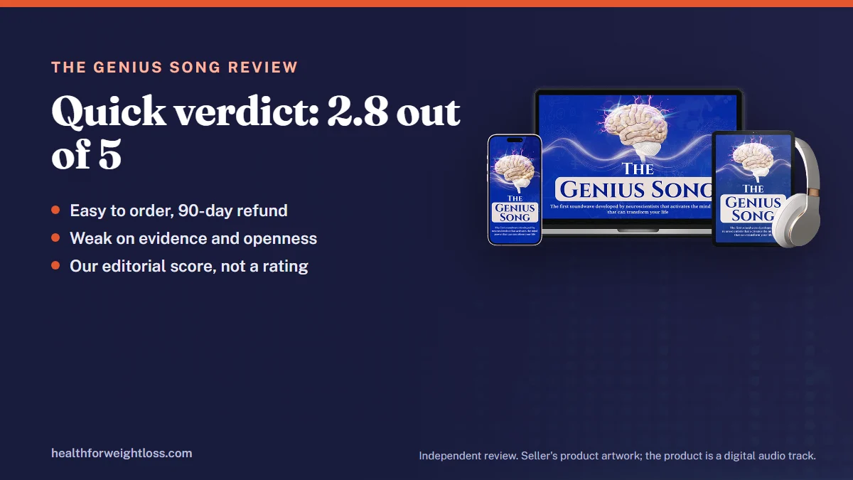 The Genius Song review: the seller's product artwork beside our editorial score of 2.8 out of 5