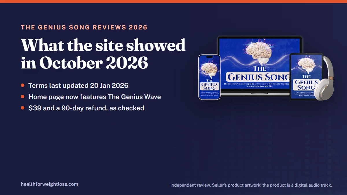 The Genius Song reviews 2026: the seller's product artwork beside a dated snapshot of what the official pages showed