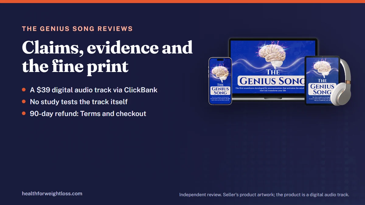 The Genius Song reviews: the seller's product artwork for the audio track next to the three main findings