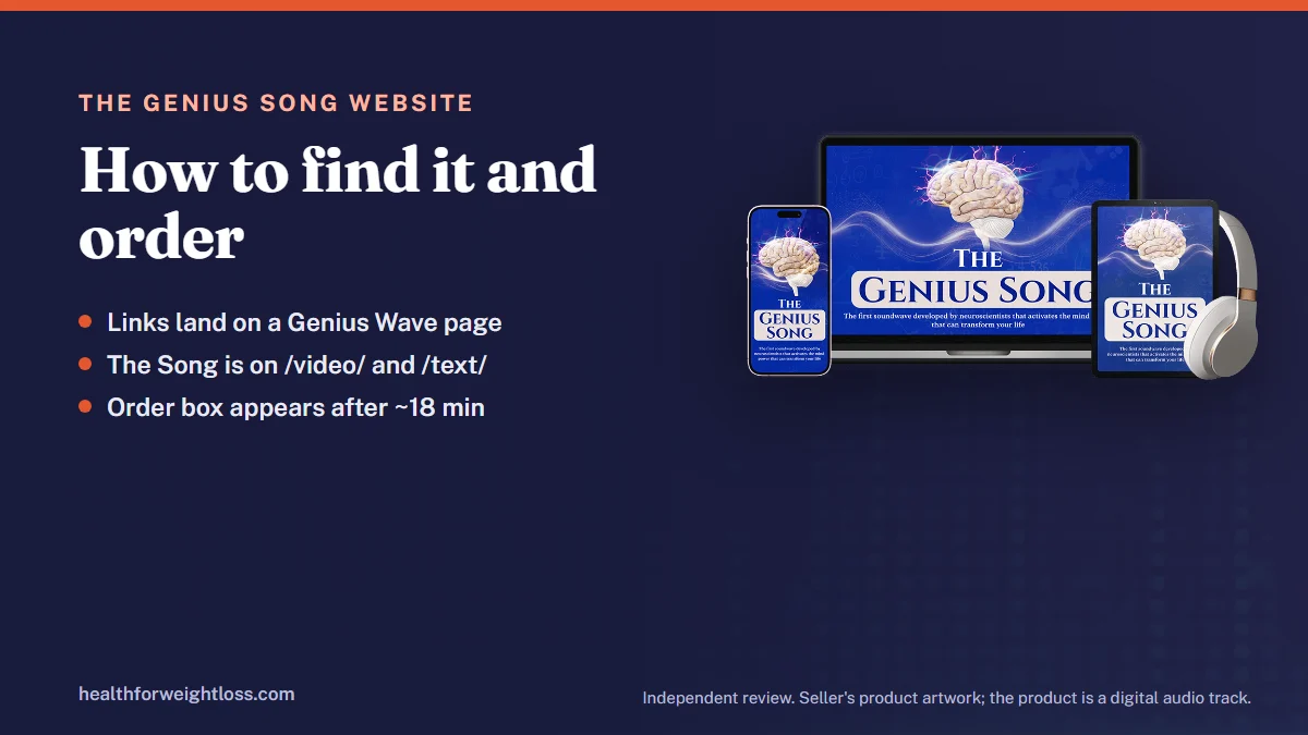 The Genius Song website: the seller's product artwork beside the route from the home page to the presentation