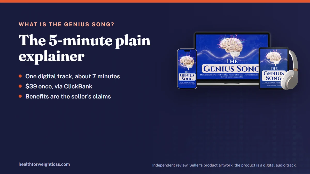 What is The Genius Song: the seller's product artwork beside the basic facts about the audio track, its price and its seller