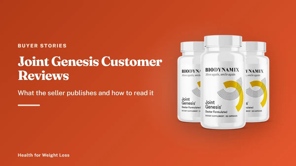 Joint Genesis customer reviews: the 3-bottle Joint Genesis package shown beside the customer stories on the official page
