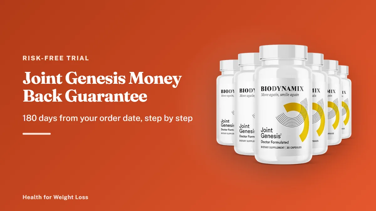 Joint Genesis money back guarantee: the 6-bottle Joint Genesis package covered by a 180-day empty-bottle refund