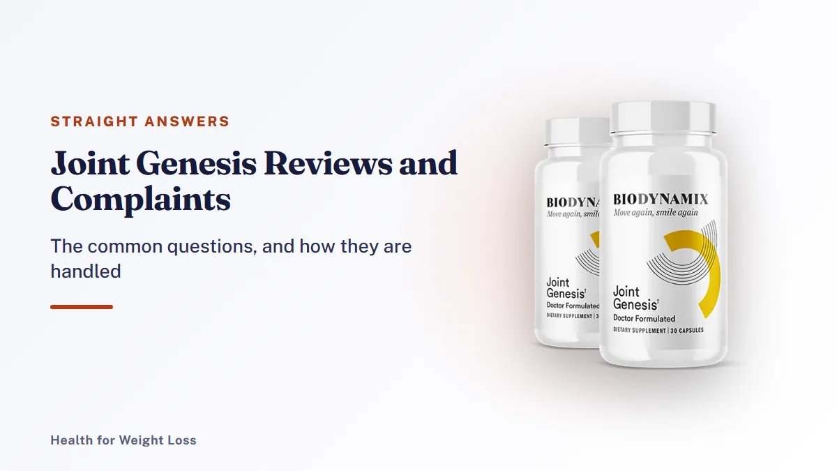 Joint Genesis reviews and complaints: the 2-bottle Joint Genesis package shown with the 180-day guarantee and support details