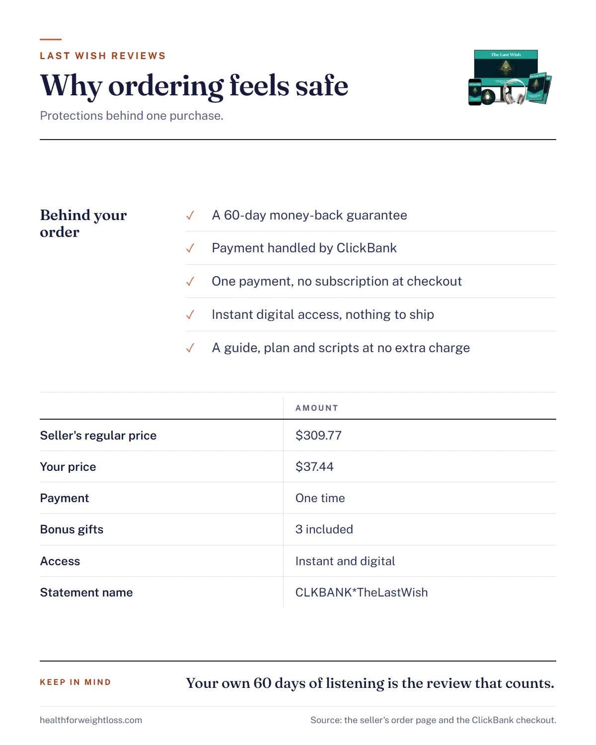 The Last Wish reviews infographic: four protections that make ordering feel safe and the price
