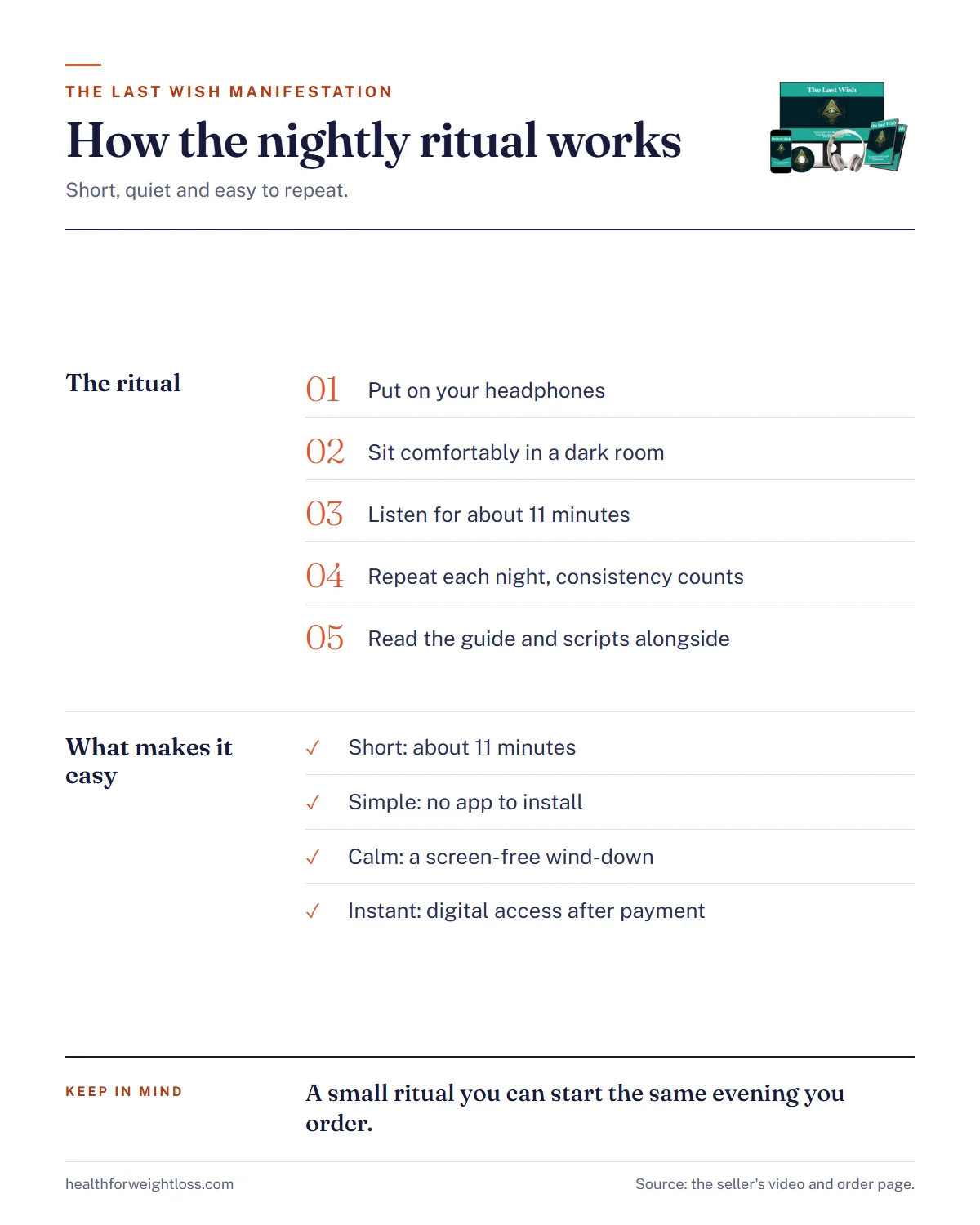 The Last Wish manifestation infographic: the nightly ritual in five steps and what makes a short, quiet routine easy to keep
