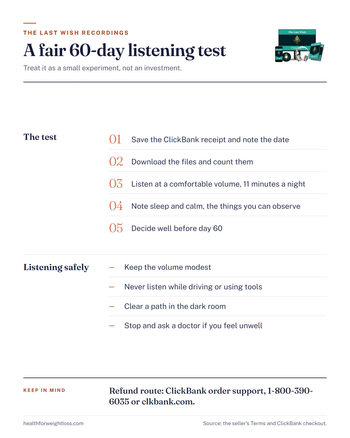 The Last Wish recordings: a fair 60-day listening test, with safety tips and the refund steps through ClickBank