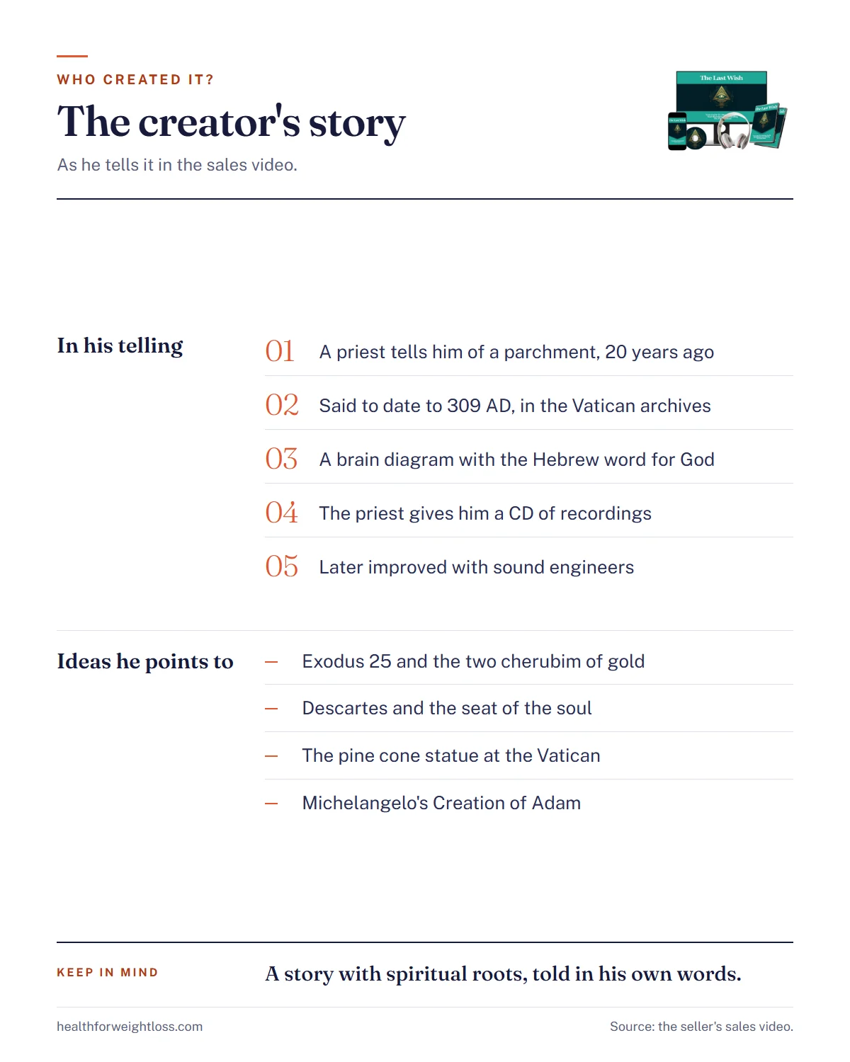 Who created The Last Wish manifestation infographic: the creator's story from priest to parchment to recordings