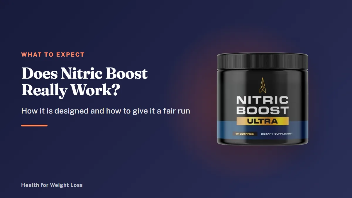 Does Nitric Boost really work: a Nitric Boost Ultra jar of nitric oxide powder beside a glass ready for a daily scoop