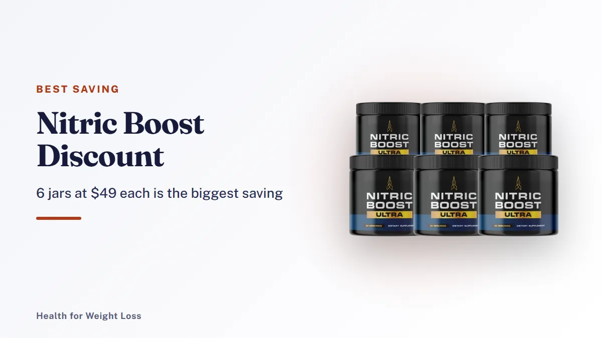Nitric Boost discount: the six-jar Nitric Boost package, the lowest price per jar on the order page