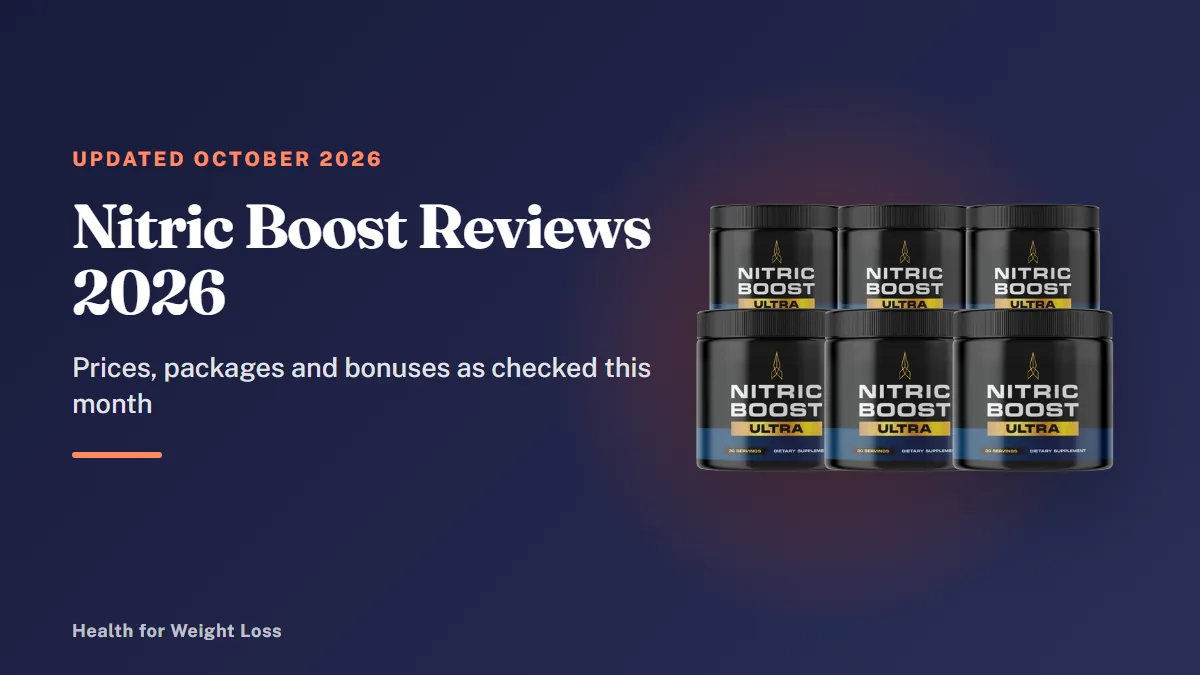 Nitric Boost reviews 2026: the six-jar Nitric Boost Ultra package of daily nitric oxide powder shown on a clean background