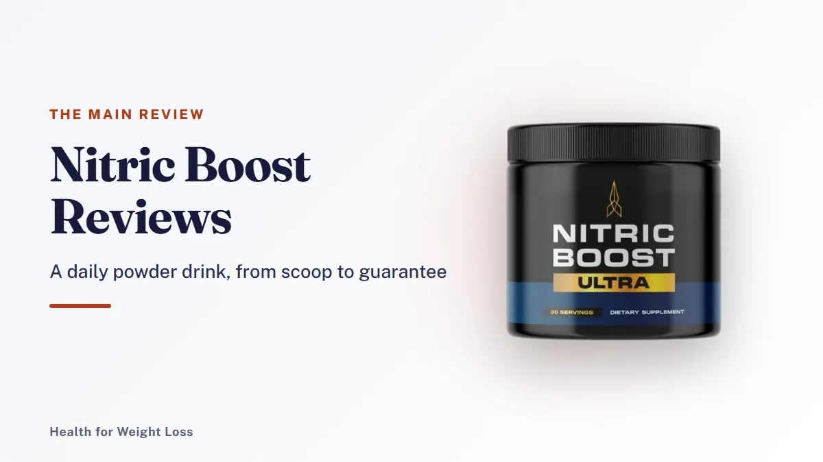Nitric Boost reviews: a single jar of Nitric Boost Ultra daily nitric oxide powder with a scoop of pink powder beside it