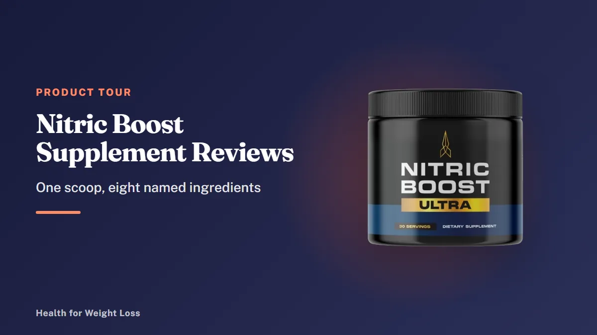 Nitric Boost supplement reviews: one jar of Nitric Boost Ultra powder supplement with a splash of pink powder behind it