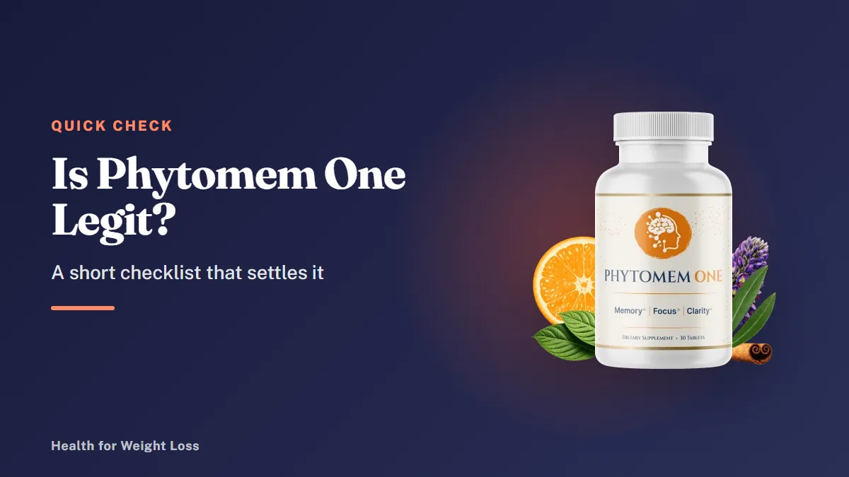 Is Phytomem One a scam or legit: a single Phytomem One bottle beside our safe-buying checklist and verdict