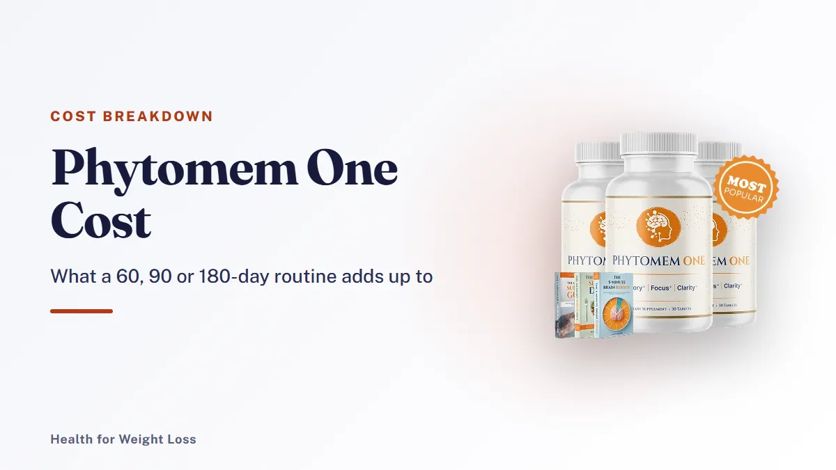 Phytomem One cost guide: the 3-bottle Phytomem One package with bonus e-books beside our 90-day cost breakdown