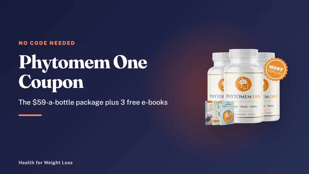 Phytomem One coupon guide: the 3-bottle Phytomem One package with bonus e-books beside our no-code-needed summary