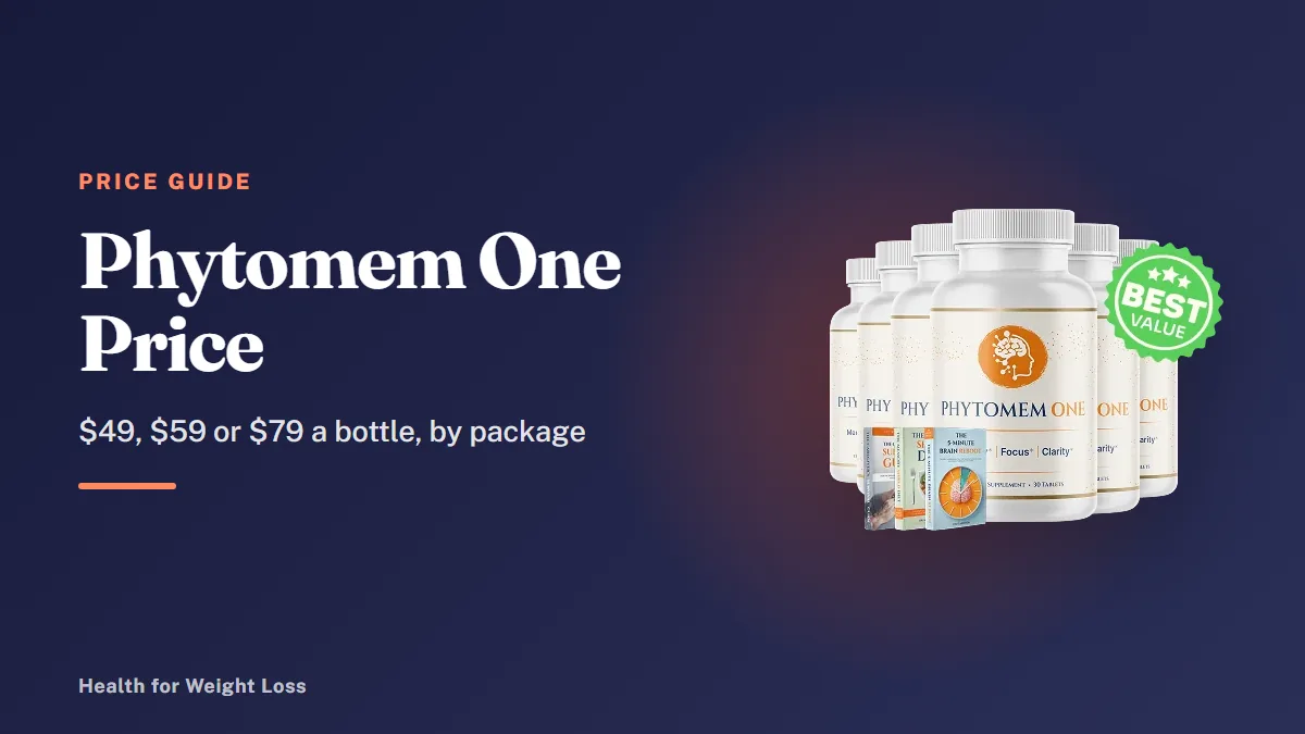 Phytomem One price guide: the 6-bottle Phytomem One package with bonus e-books beside our $49-a-bottle price summary