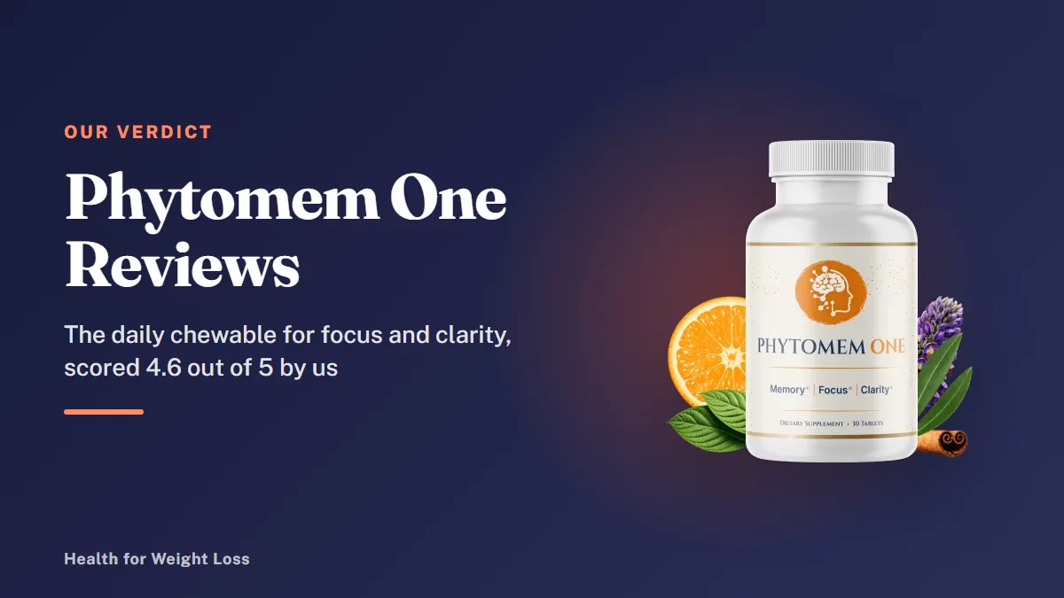 Phytomem One reviews: a single Phytomem One bottle beside our 4.6 out of 5 editorial verdict on this memory supplement