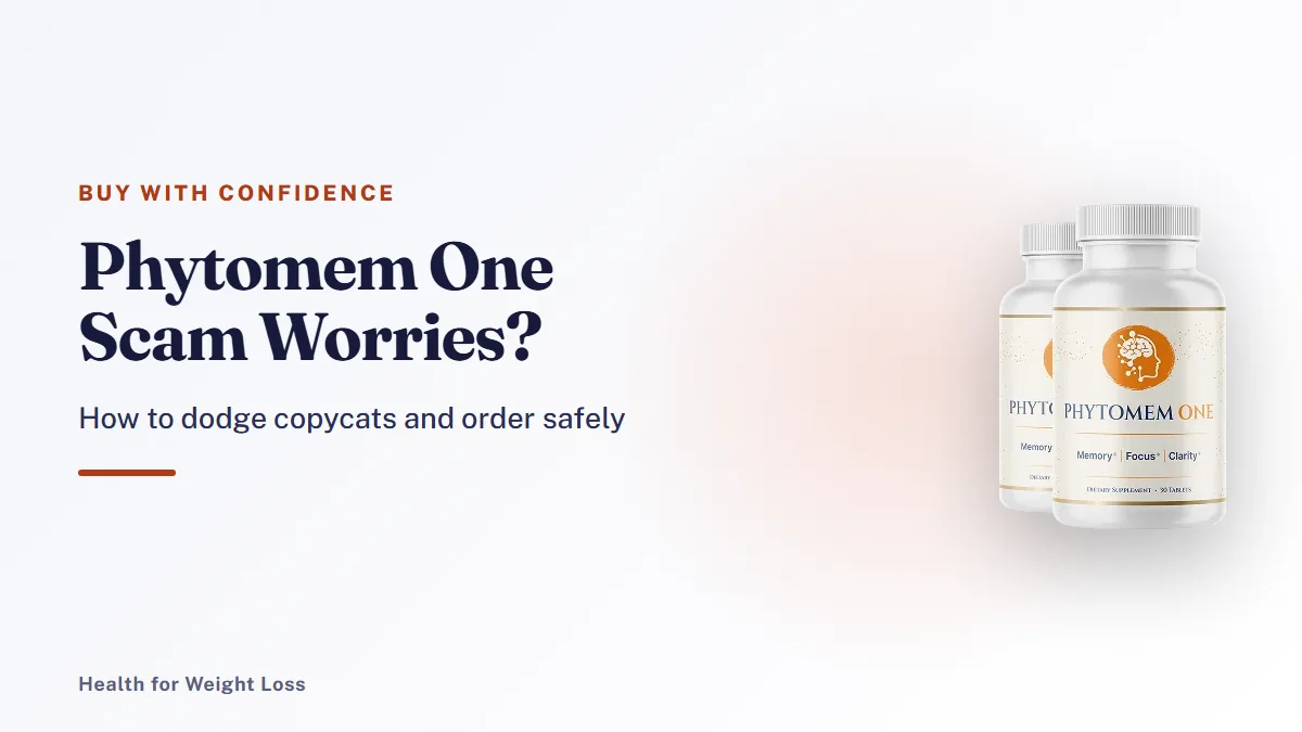 Phytomem One scam guide: the 2-bottle Phytomem One package beside our checklist for ordering from the genuine page