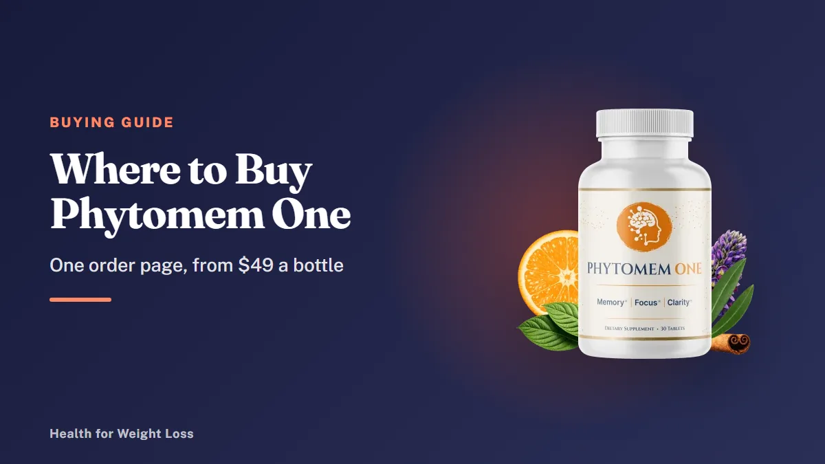 Where to buy Phytomem One: a single Phytomem One bottle beside our guide to ordering from the official page