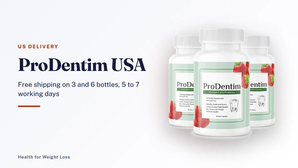 ProDentim USA: the official 3-bottle ProDentim package beside our free US shipping and delivery summary