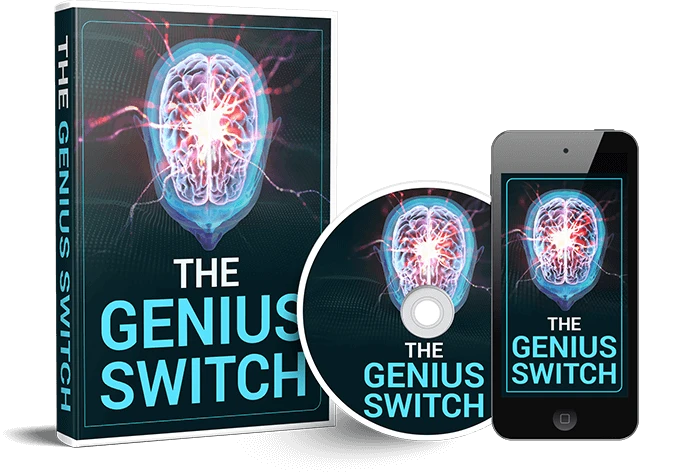 The Genius Switch promotional mockup from the seller, shown as a case, disc and phone. The product itself is a downloadable audio file.