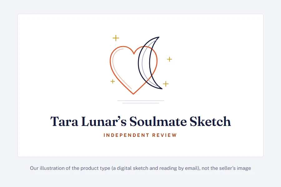 Our heart and crescent moon illustration for Tara Lunar's Soulmate Sketch, not the seller's image