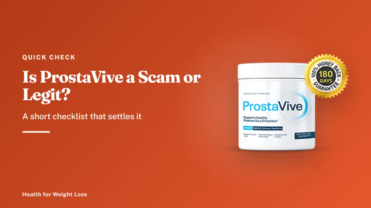 Is ProstaVive a scam or legit: a ProstaVive tub of drink-mix powder with the 180-day money-back guarantee seal