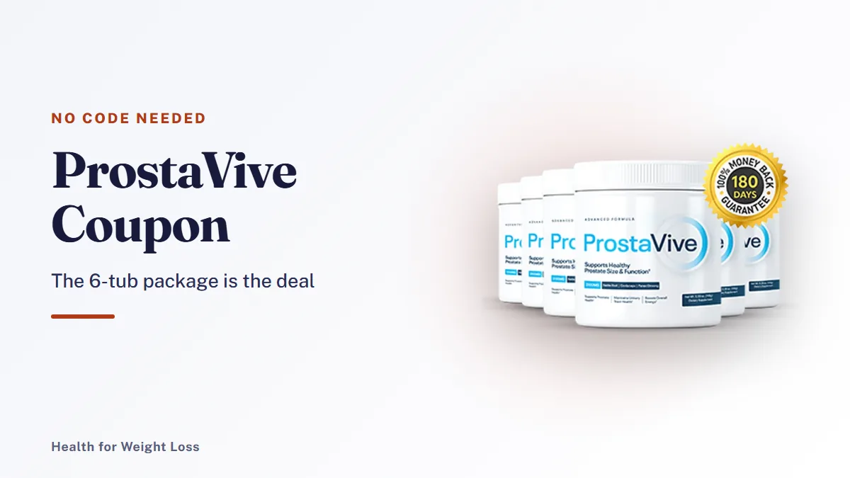 ProstaVive coupon guide: the six-tub ProstaVive package with a 180-days money-back guarantee seal and the best-price message
