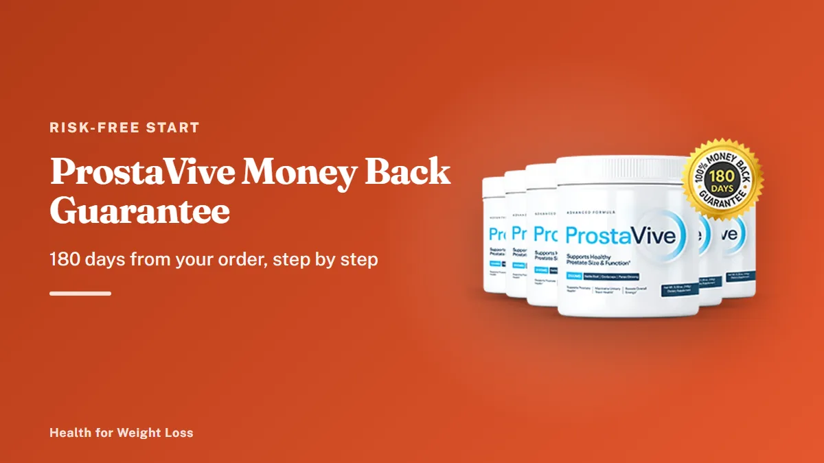 ProstaVive money-back guarantee: the six-tub ProstaVive package with a gold 180-days money-back guarantee seal