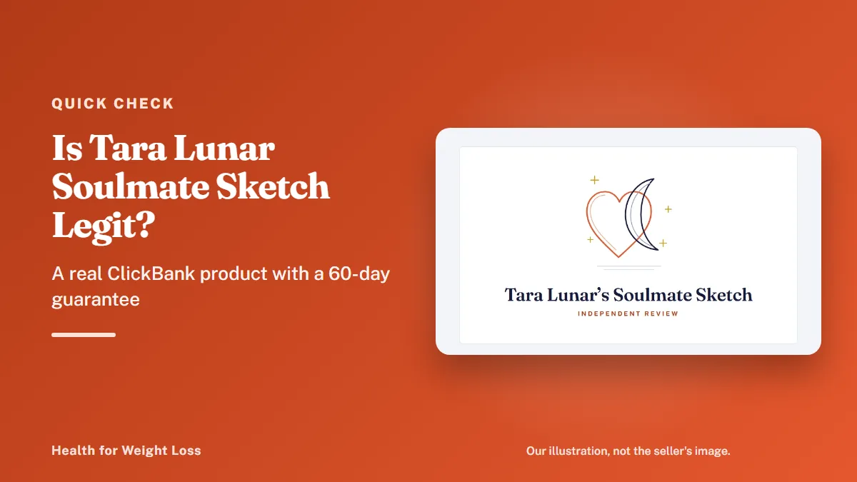 Is Tara Lunar soulmate sketch legit: our heart and moon illustration with the headline and a real ClickBank product note