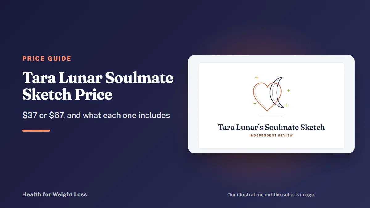 Tara Lunar soulmate sketch price guide: our heart and moon illustration with the headline and the words Price guide