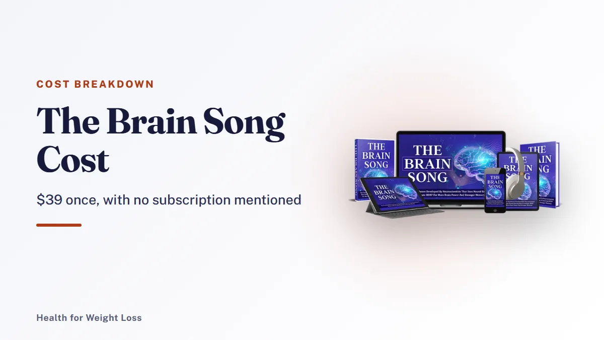 The Brain Song cost: the seller's devices mockup beside our comparison of a $39 one-time payment and monthly plans