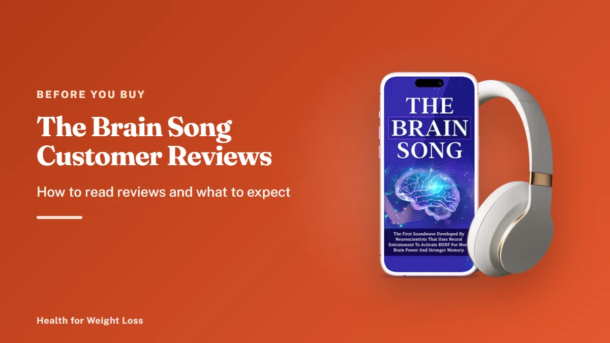 The Brain Song customer reviews: the seller's phone and headphones mockup beside our guide to reading feedback