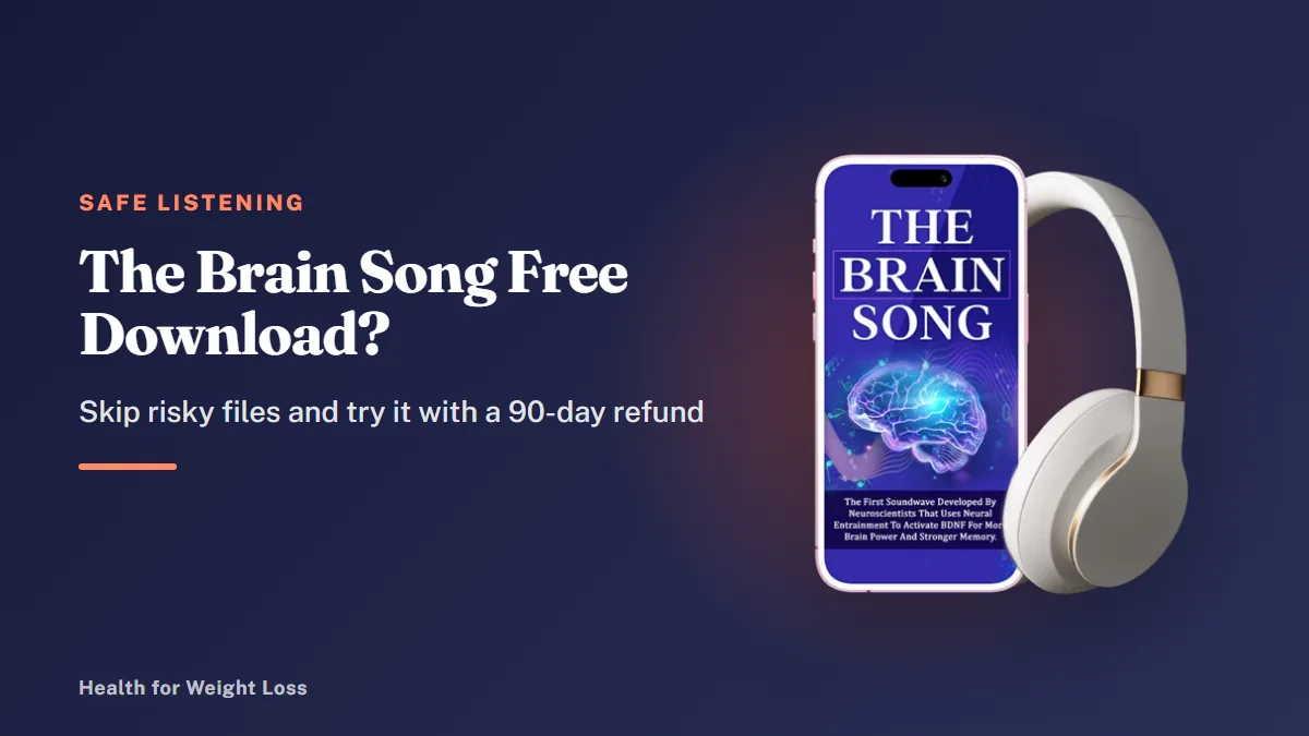 The Brain Song free download: the seller's phone and headphones mockup beside our note that only the $39 copy is genuine