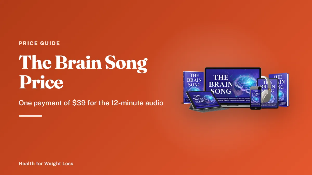 The Brain Song price: the seller's devices mockup beside our $39 one-time price summary and 90-day refund note