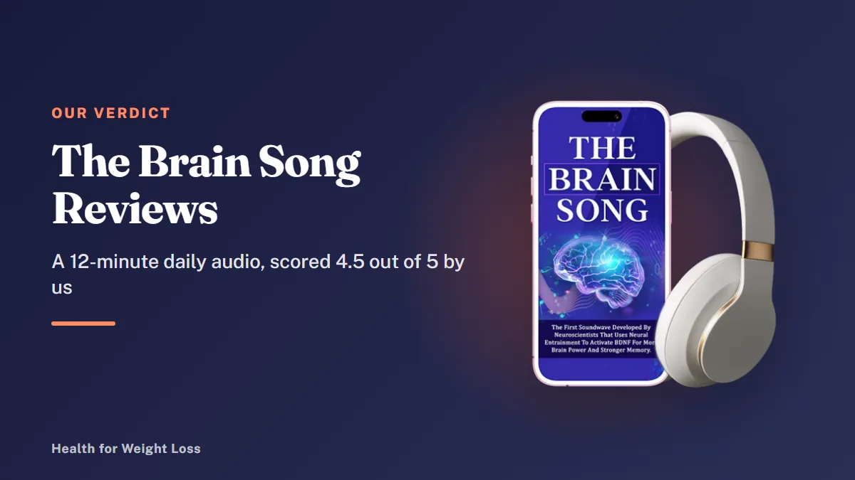 The Brain Song reviews: the seller's phone and headphones mockup beside our headline and 4.5 out of 5 editorial score