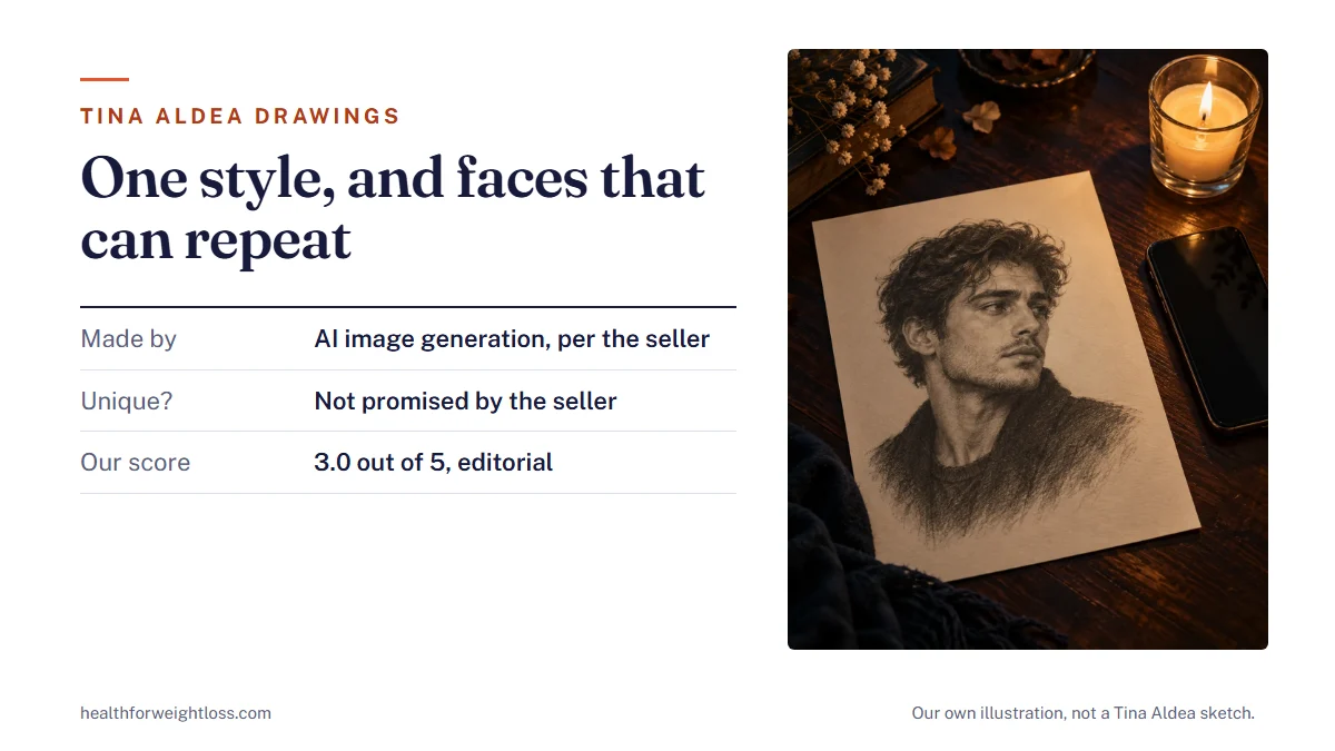 Tina Aldea Soulmate Sketch drawings: our own pencil-style illustration of an invented face on a desk, next to notes