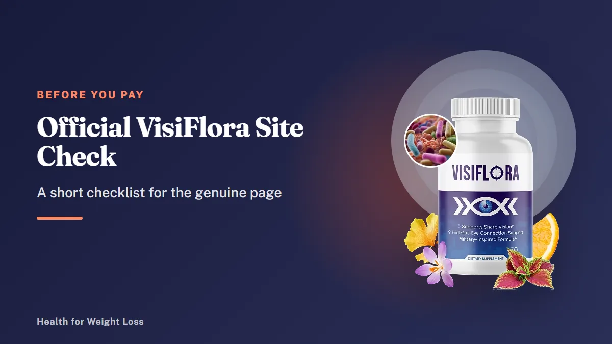 Official VisiFlora site checklist: a single VisiFlora bottle with flowers, the product on the seller's real order page