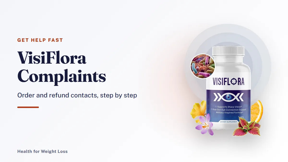 VisiFlora complaints guide: a single VisiFlora bottle with flowers, the supplement whose orders and refunds are covered here